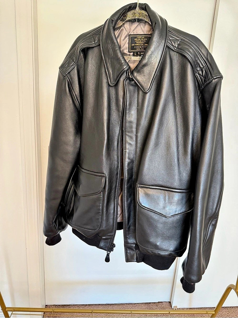 Cockpit USA Type A-2 Leather Flight Jacket Black Large